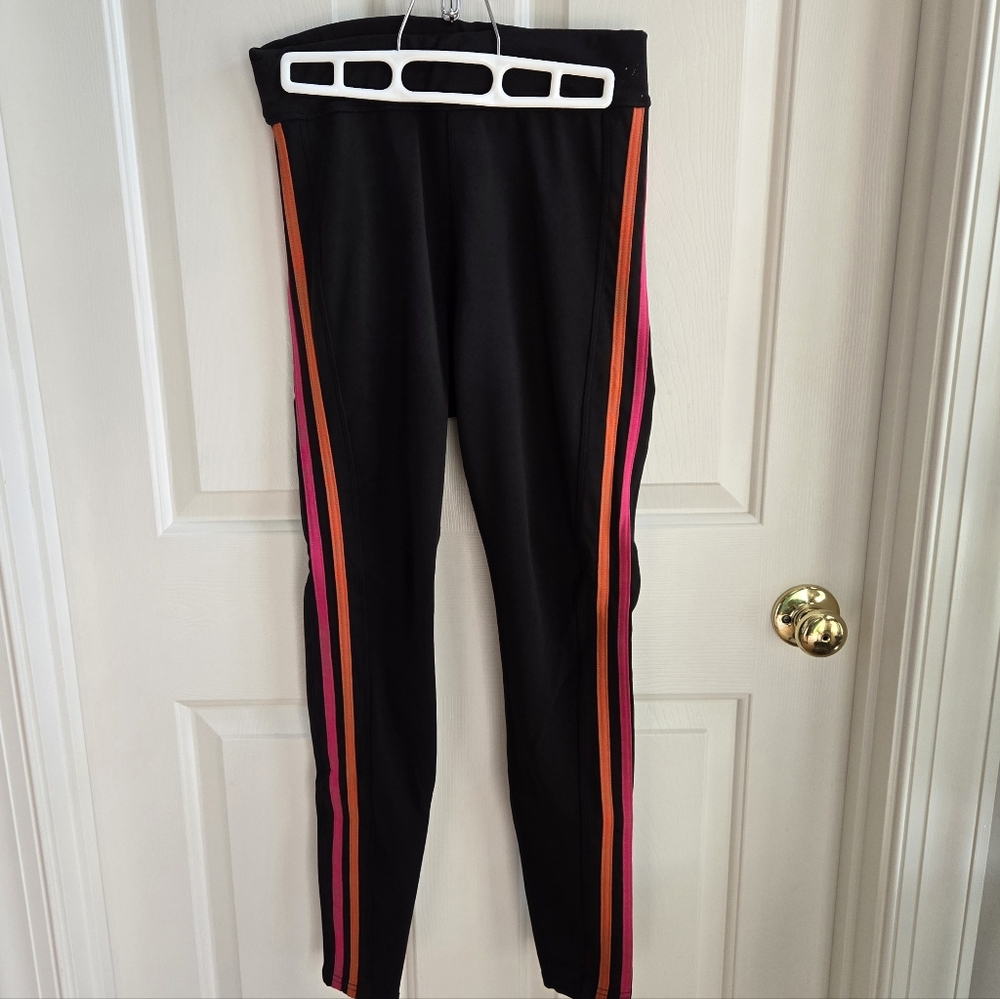 POP Fit Leggings Size M Black/Pink/Orange Stripes